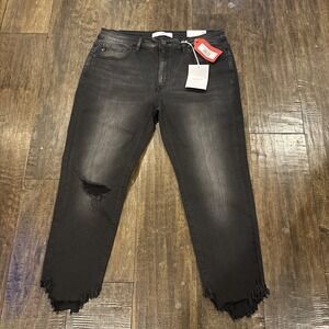 NEW~KanCan~Mid Rise~Ankle Skinny Jeans~Women's 15/31~Black Denim~Frayed Ends